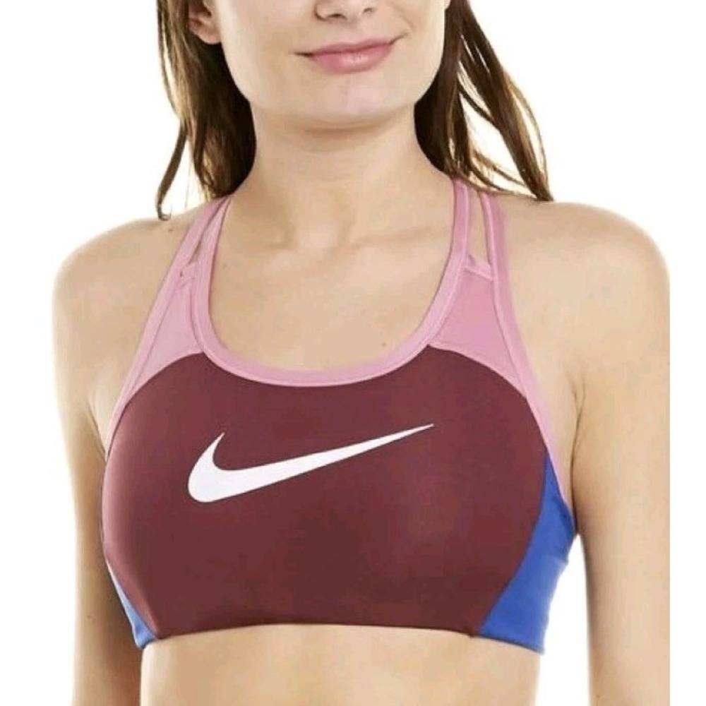 Nike Sports Bra Women M Burgundy Pink Blue Dri-Fit Athletic Gym Swoosh